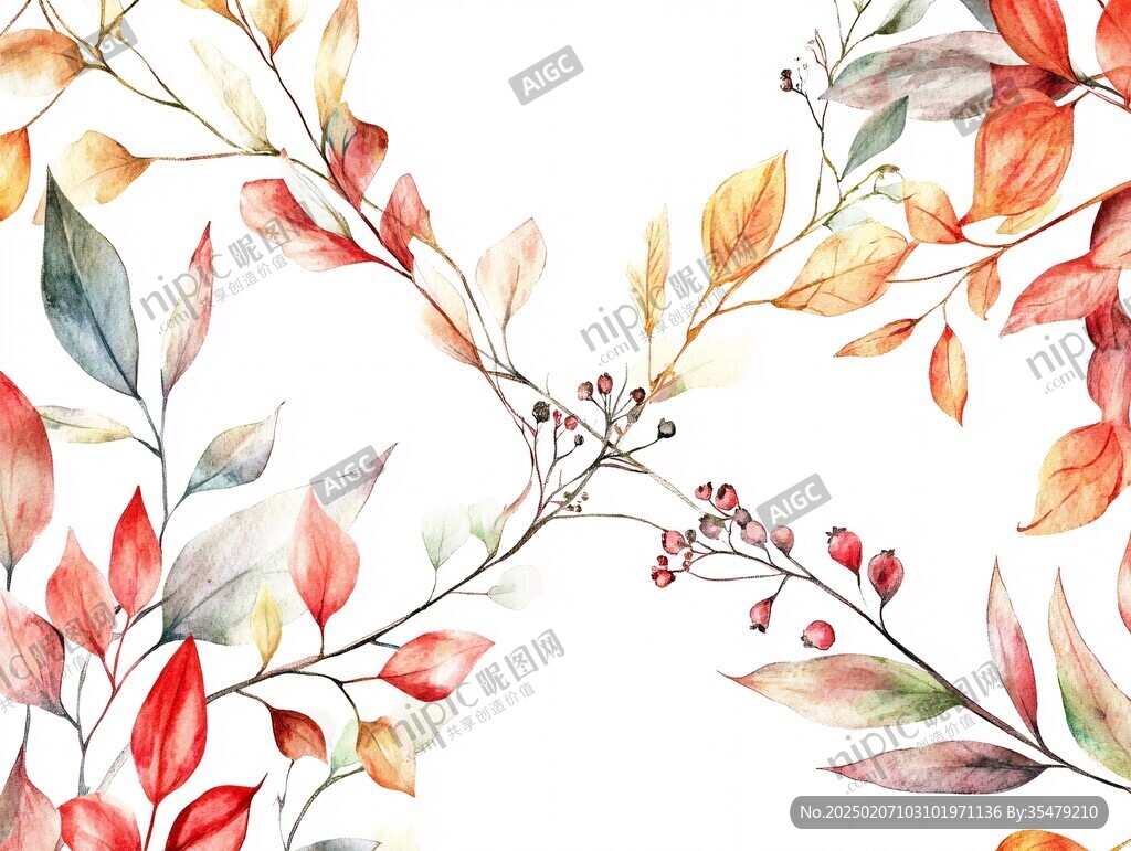 手繪水彩紅葉
