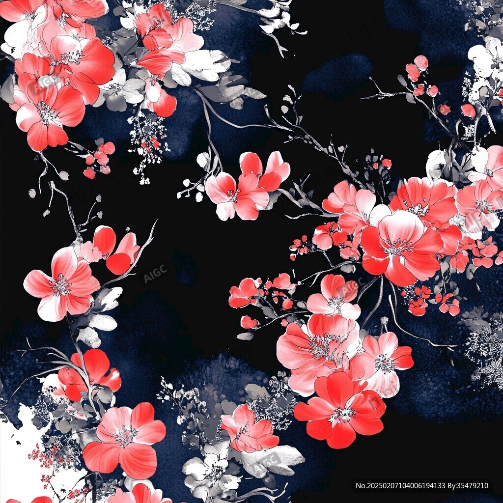 新中式花鳥數(shù)碼印花