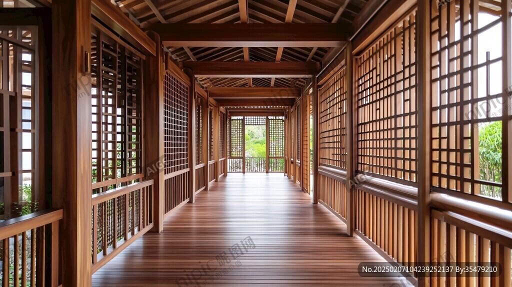 中式園林木走廊