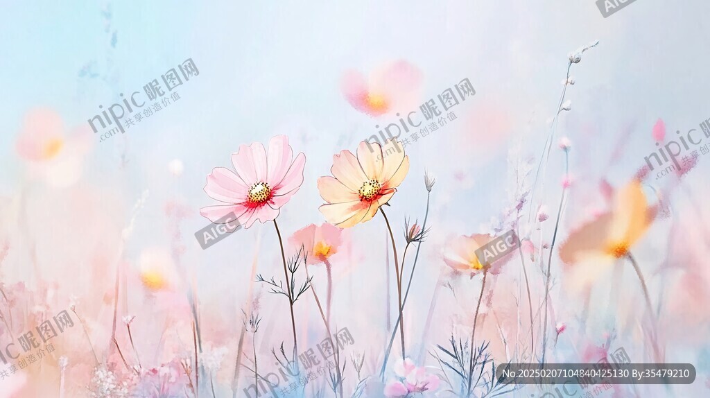 朦朧唯美花草背景