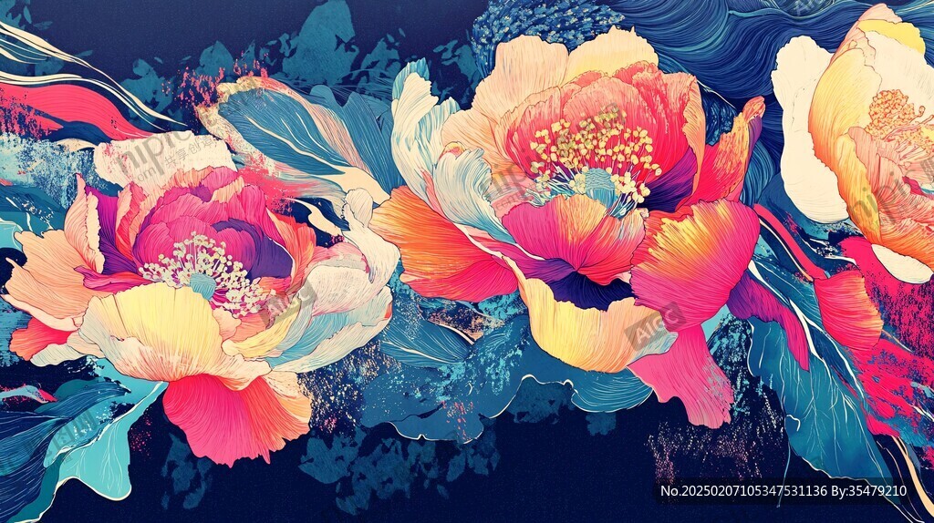 牡丹包裝插畫