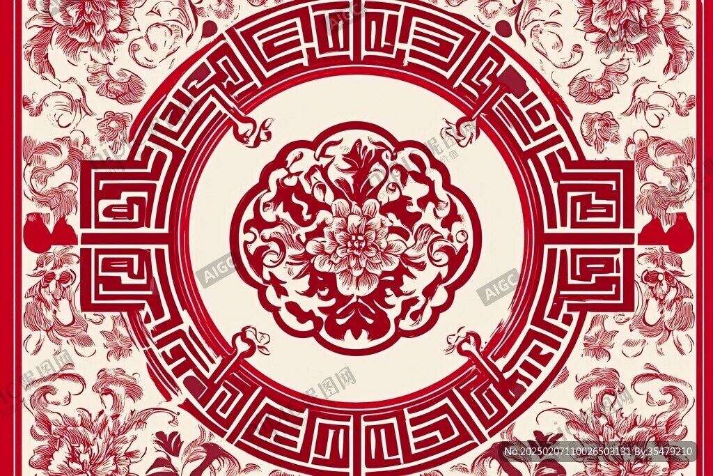 中式紋理紅色花紋喜慶