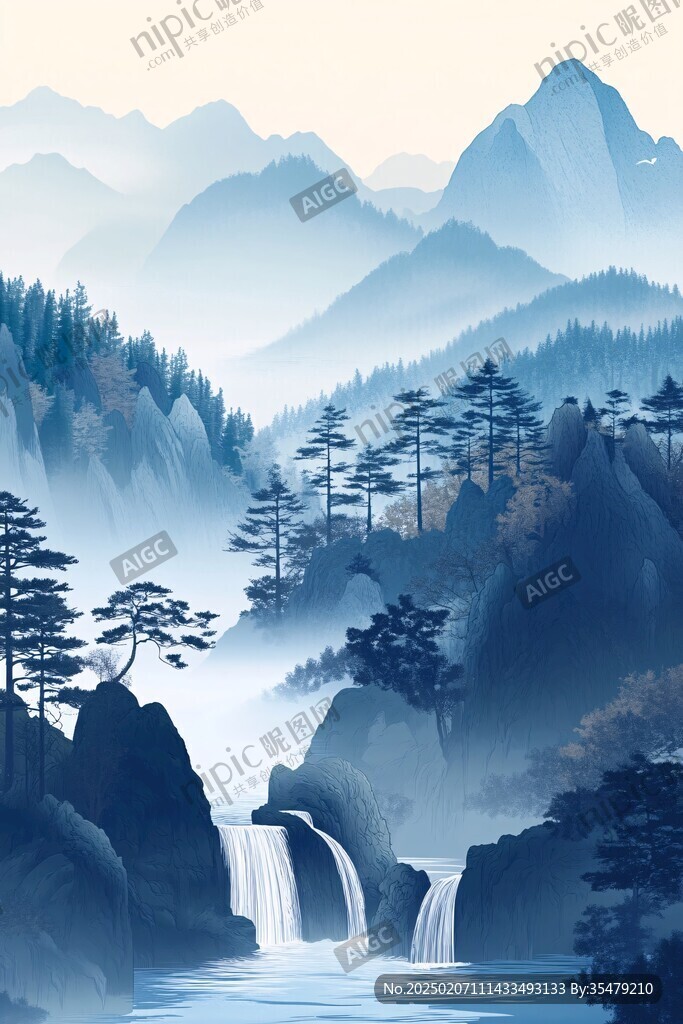 迎客松水墨山川