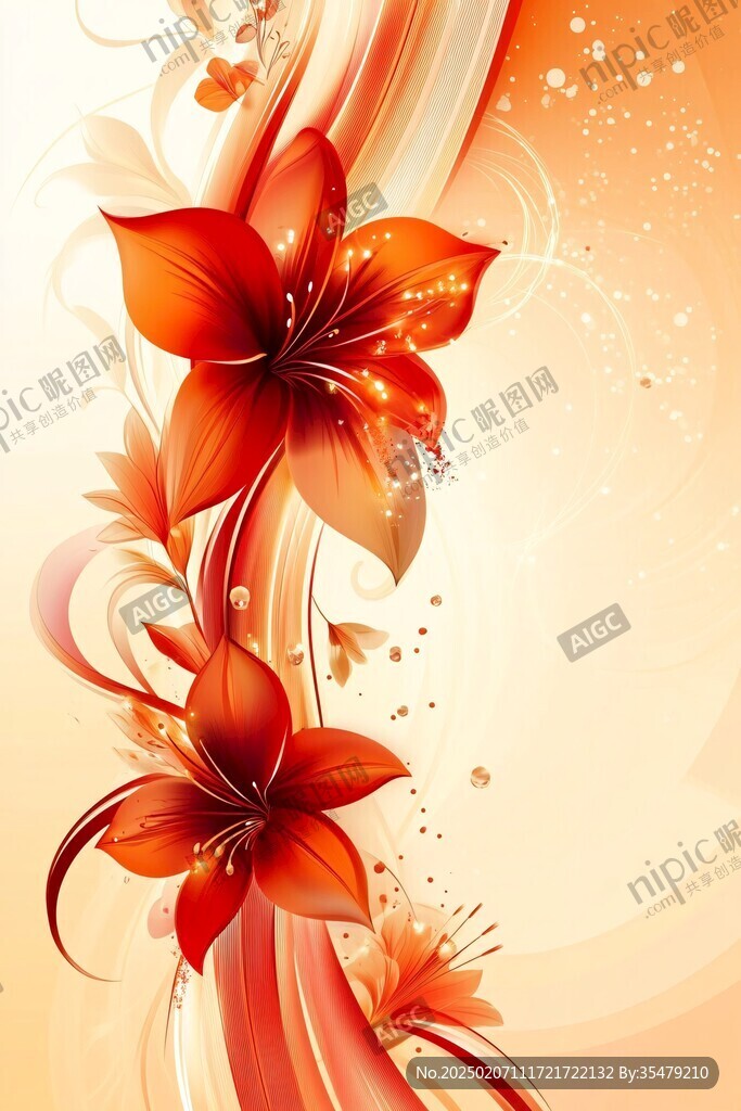 手繪紅色花卉夢幻背景