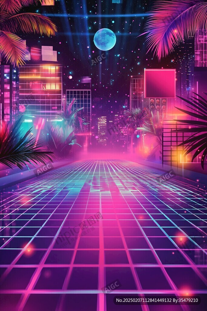 霓虹漸變城市元素