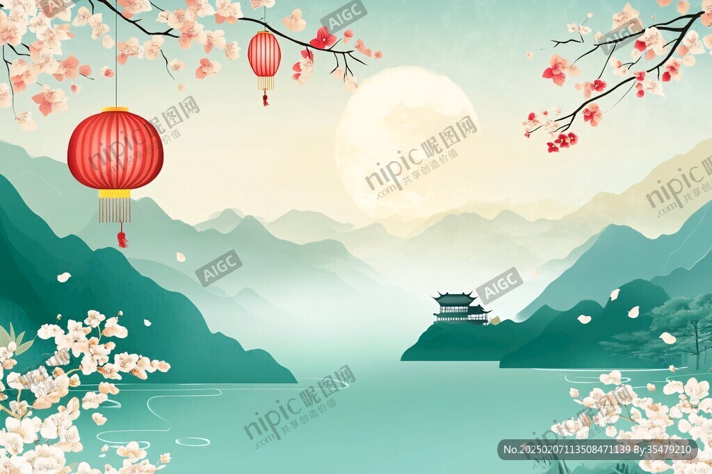 中秋山河背景