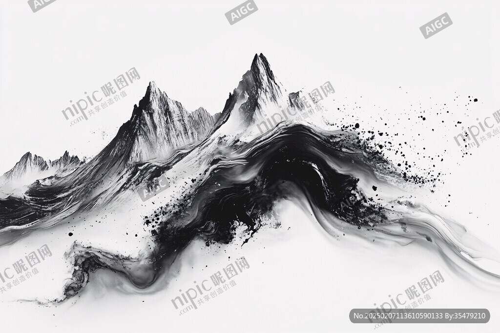 黑色潑墨山水