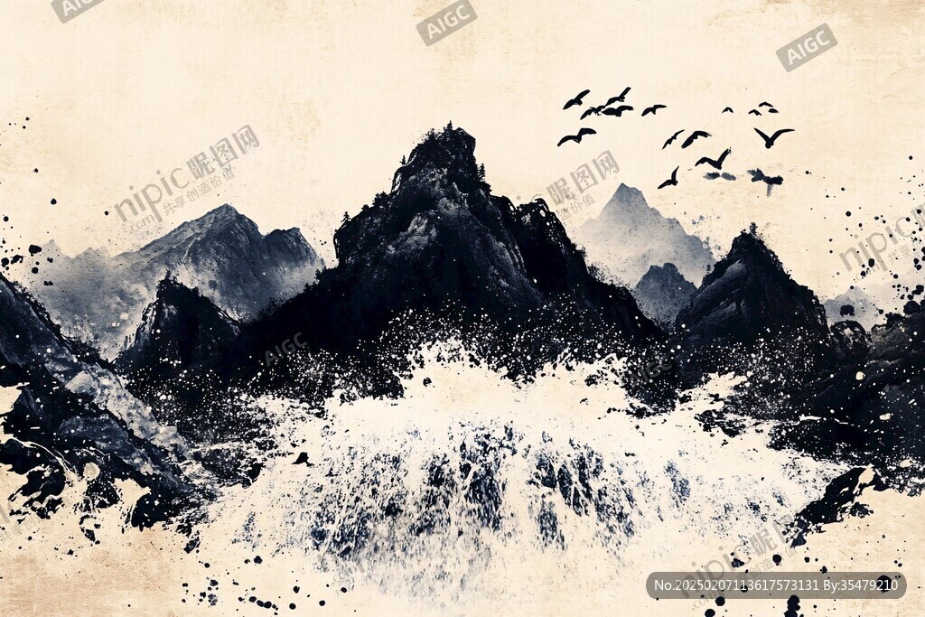 金色水墨群山背景墻