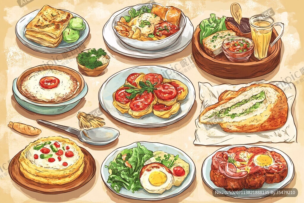 早餐美食插畫