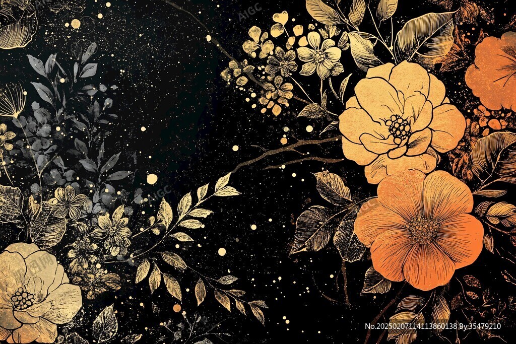 輕奢金線花鳥圖