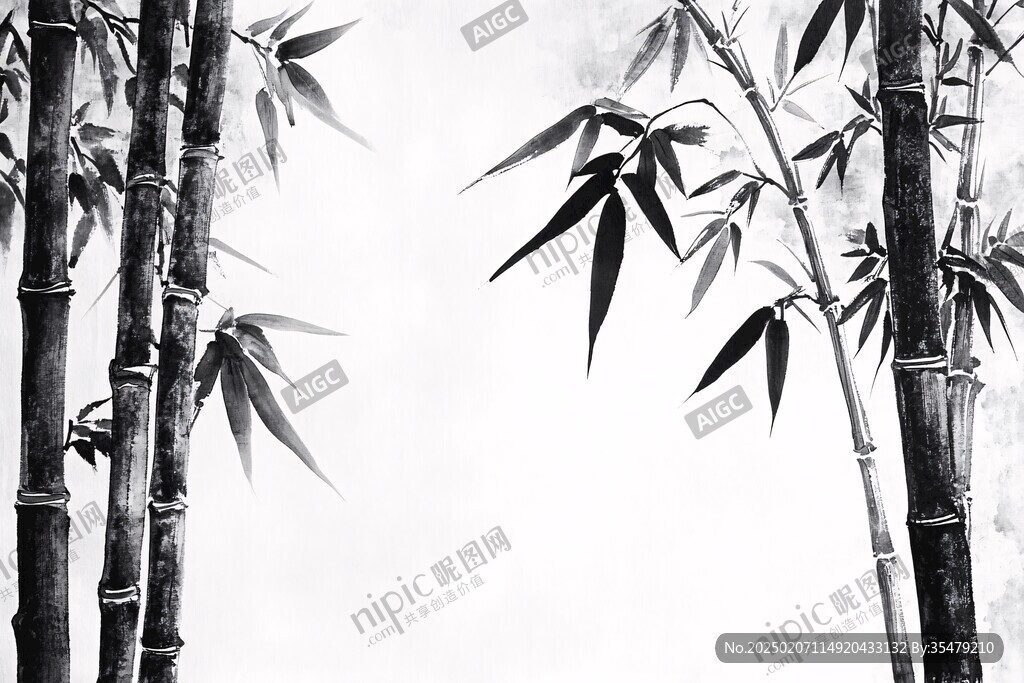 黑白竹林書房裝飾畫
