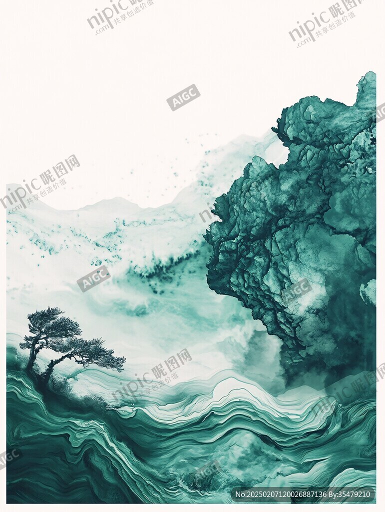 新中式青綠山水水墨