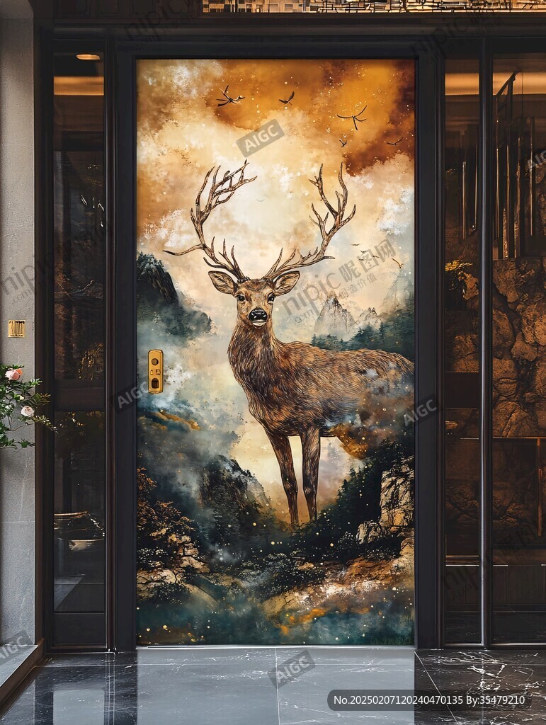 輕奢麋鹿琺瑯彩浮雕畫(huà)