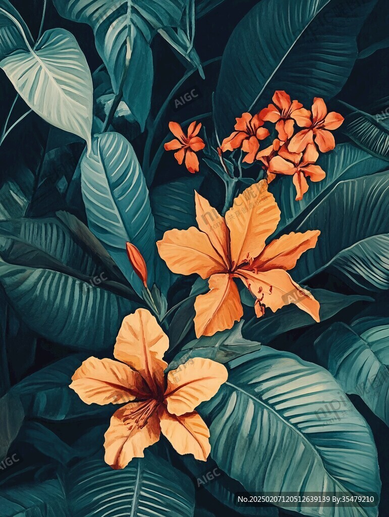 田園風(fēng)熱帶樹葉花朵