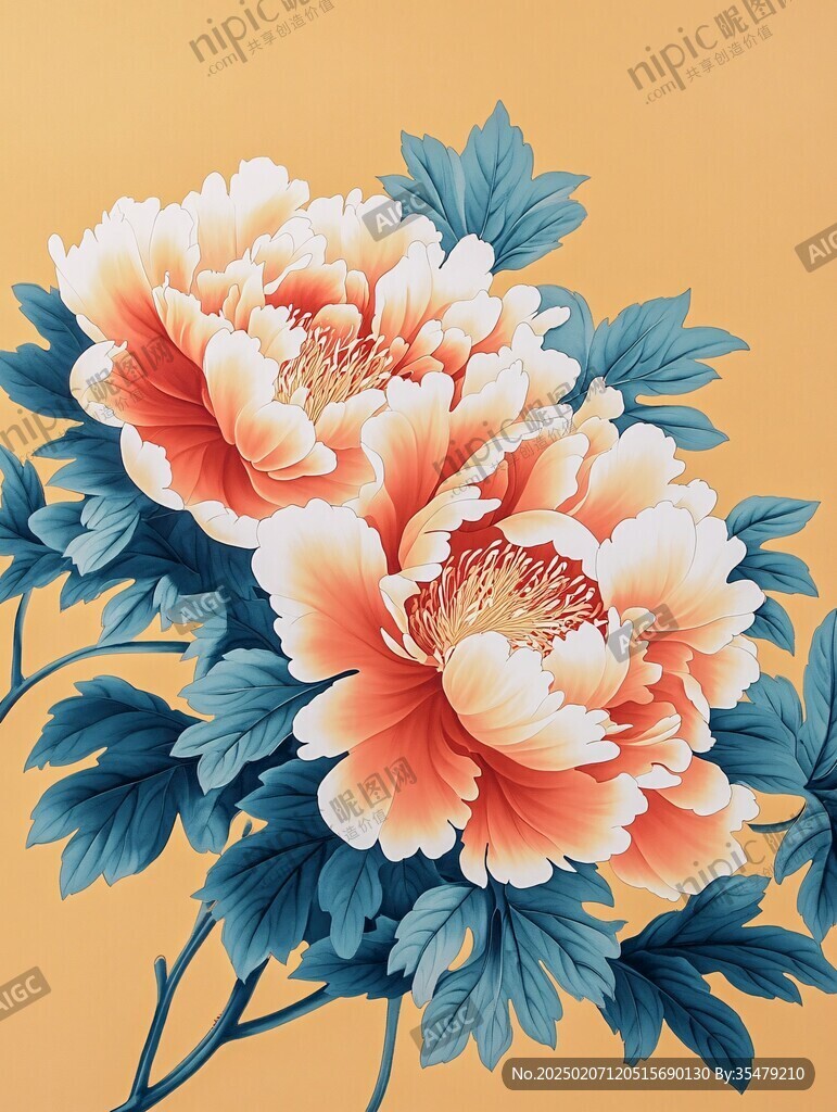 立體手繪牡丹花卉