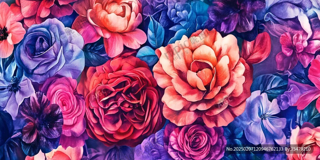 3d浮雕繽紛花卉
