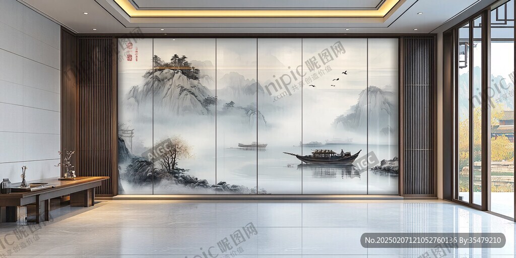 巨幅意境山水玻璃屏風(fēng)