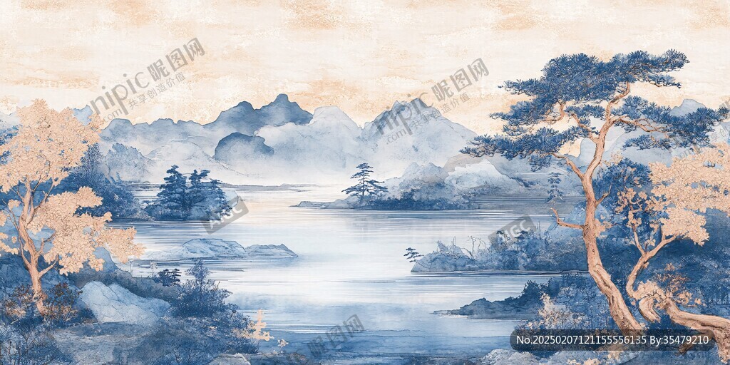 迎客松水墨山川