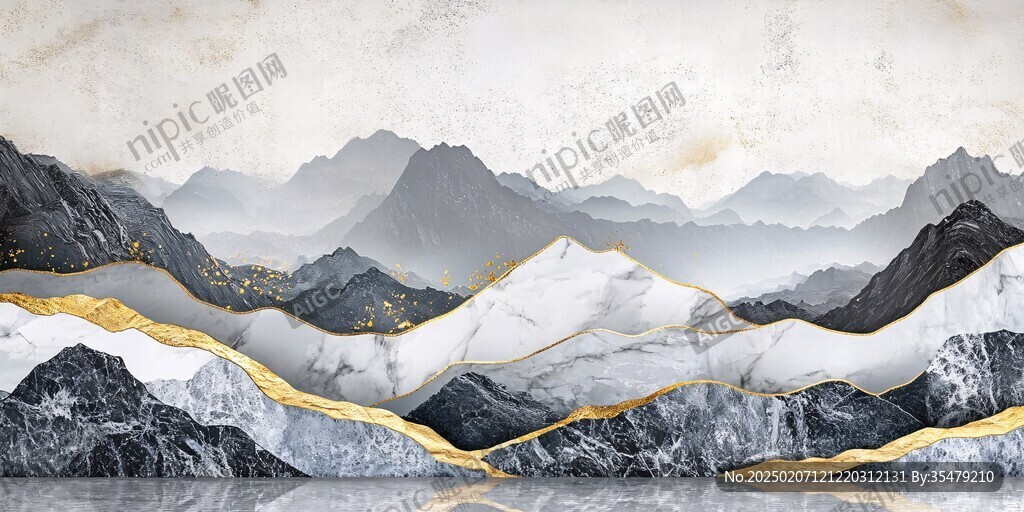 金色水墨群山背景墻