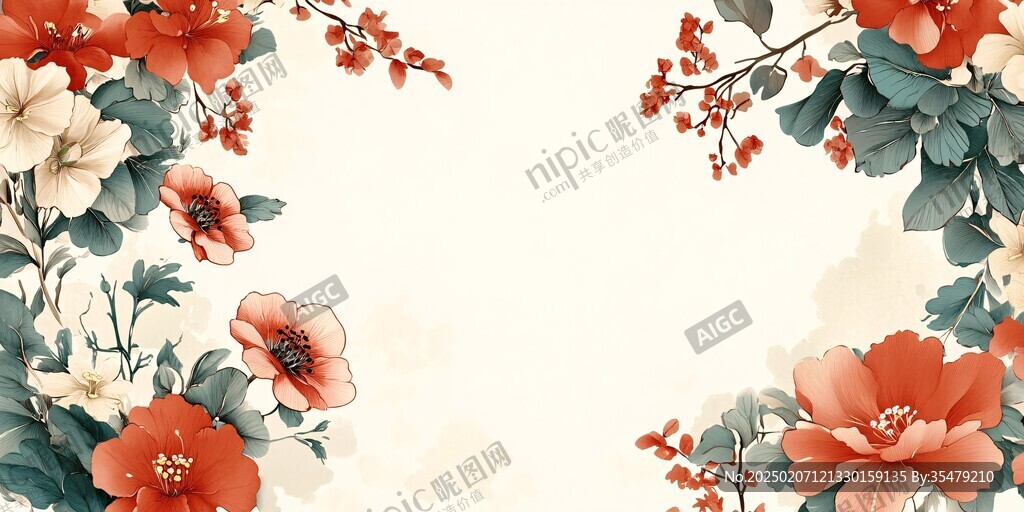 手繪春天古風(fēng)花卉背景