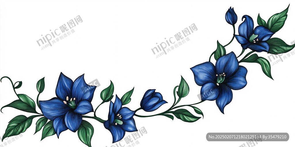 藍色花手繪圖