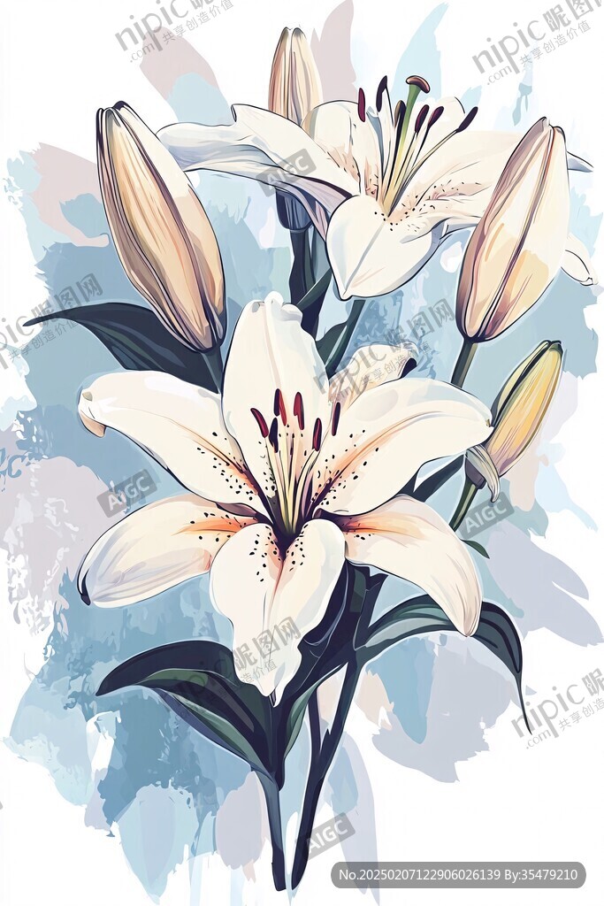 手繪百合花花卉