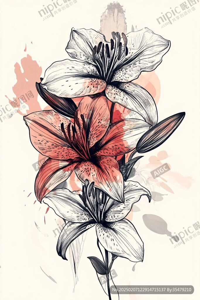 手繪百合花