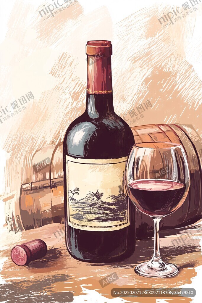 紅酒插畫