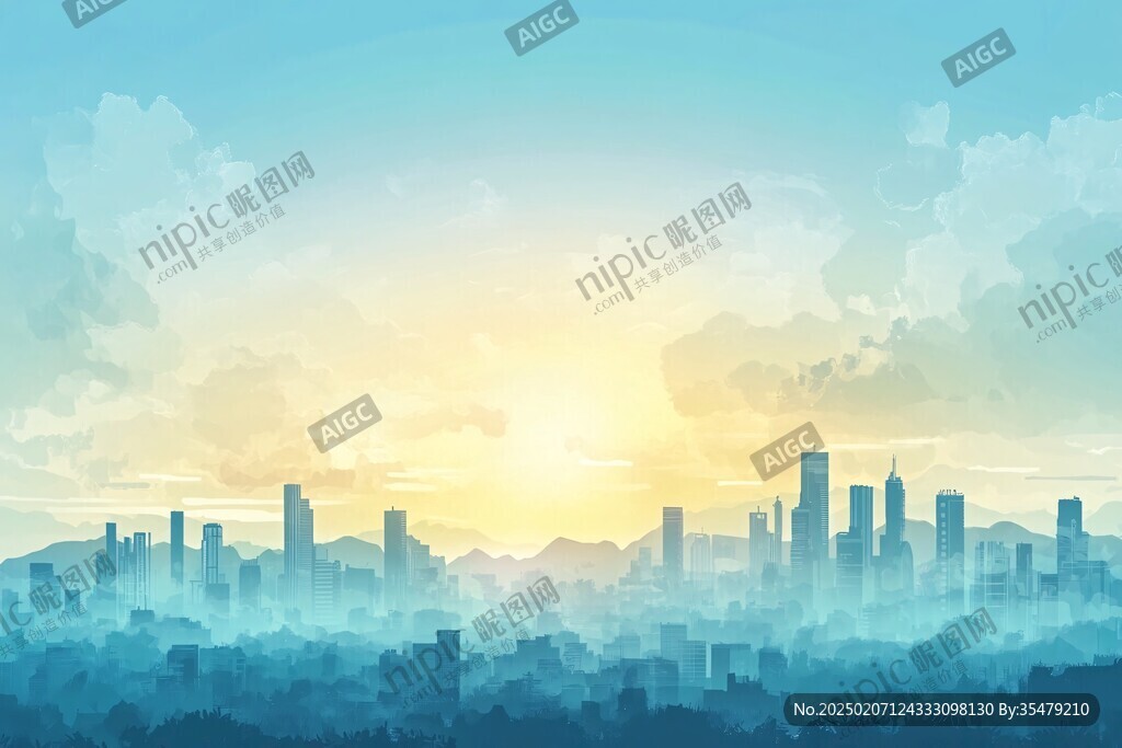 日落城市插畫
