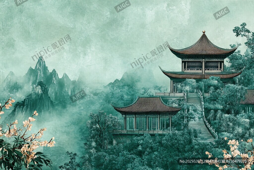 樓閣山水意境畫