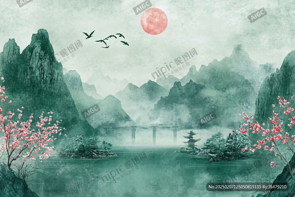 古典古風(fēng)青綠山水背景