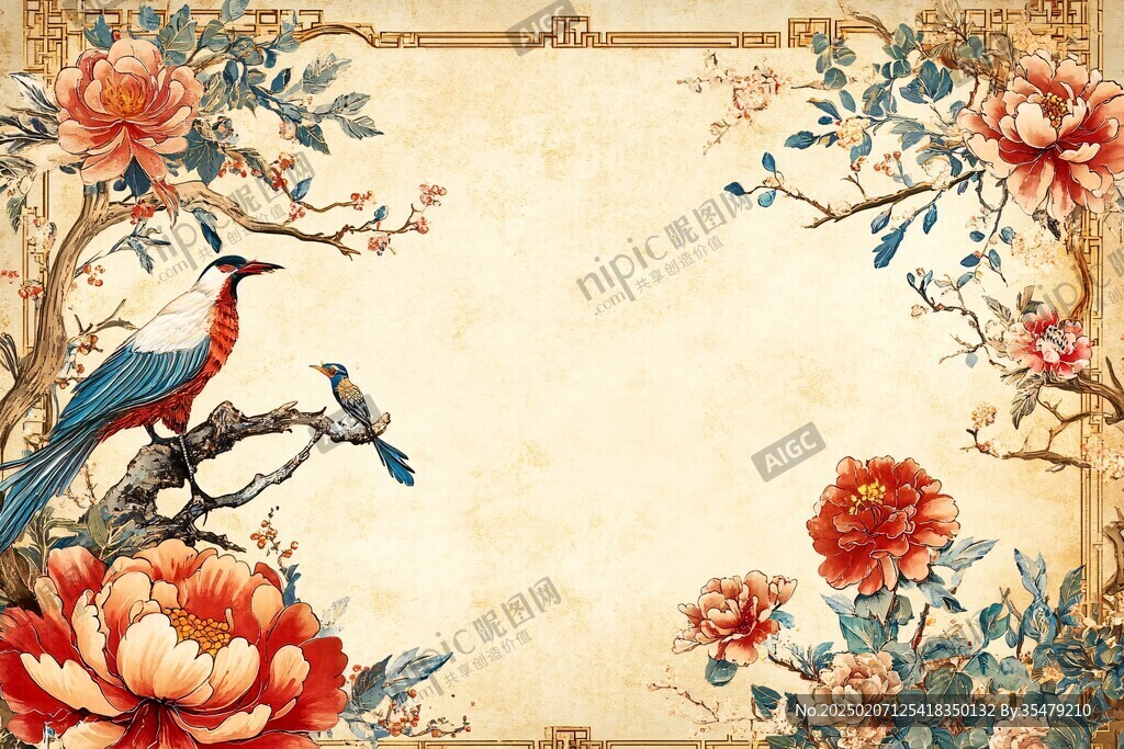中式牡丹花鳥