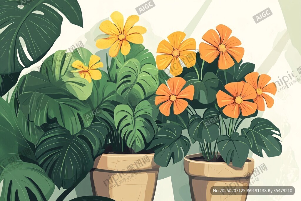 盆栽植物插畫