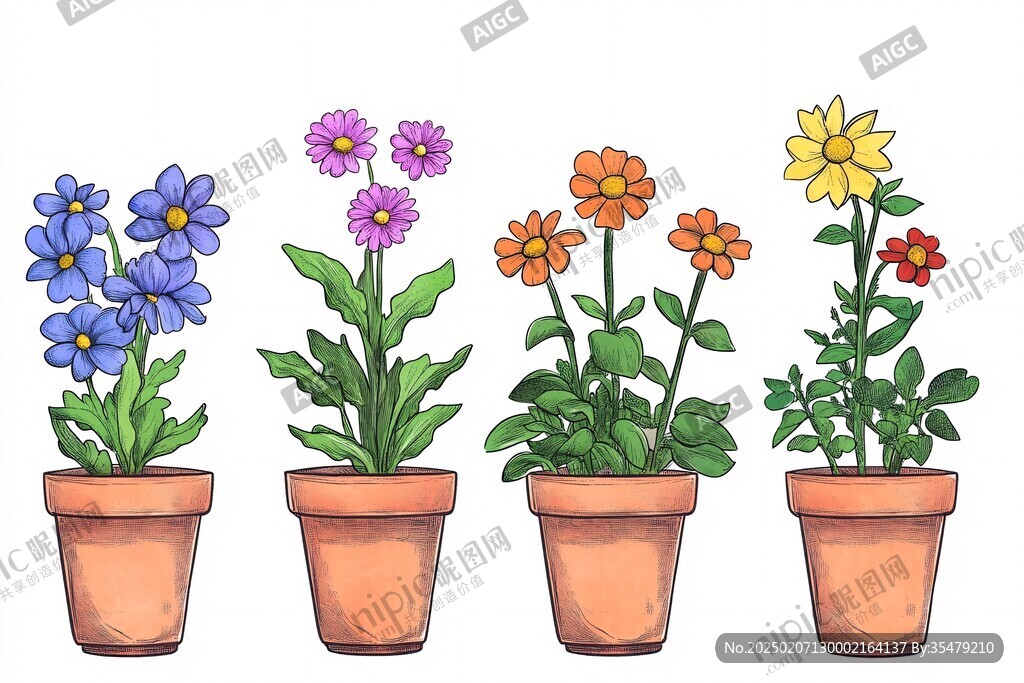 盆栽植物插畫