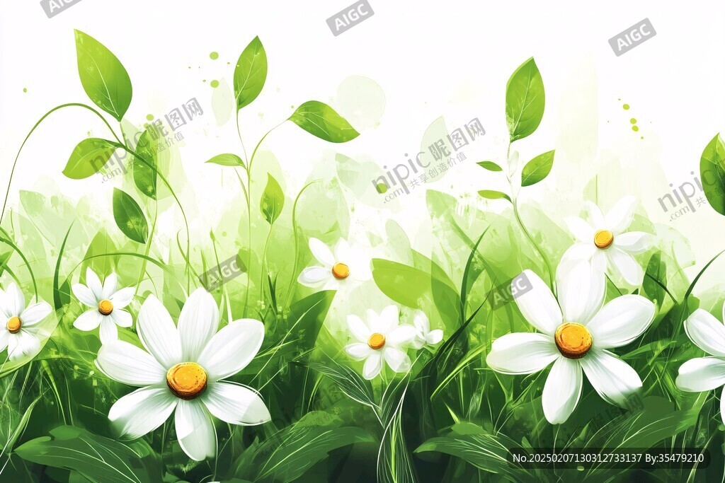 綠葉鮮花背景圖
