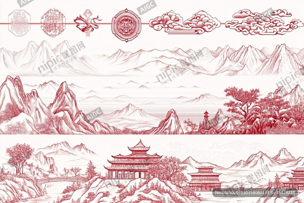 山水線包裝插畫