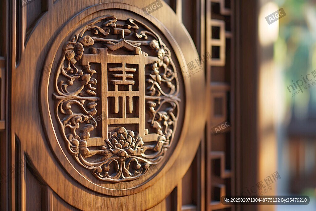 福字木雕門