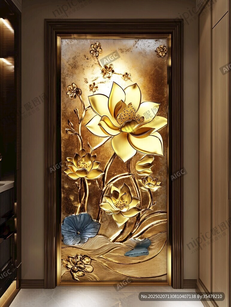 金線荷花客廳背景