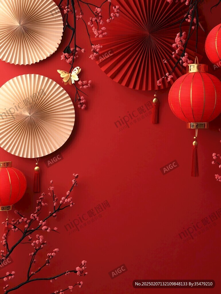 春節新年紅色物料背景