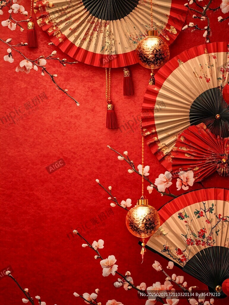 春節新年紅色物料背景