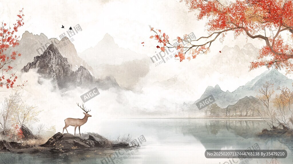 麋鹿禪意山水
