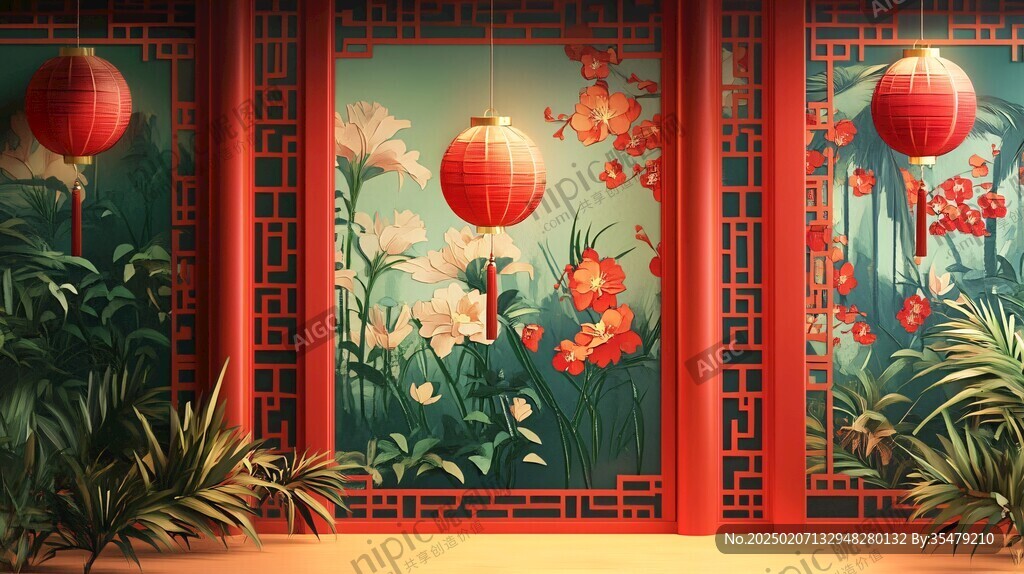 中式窗景插畫