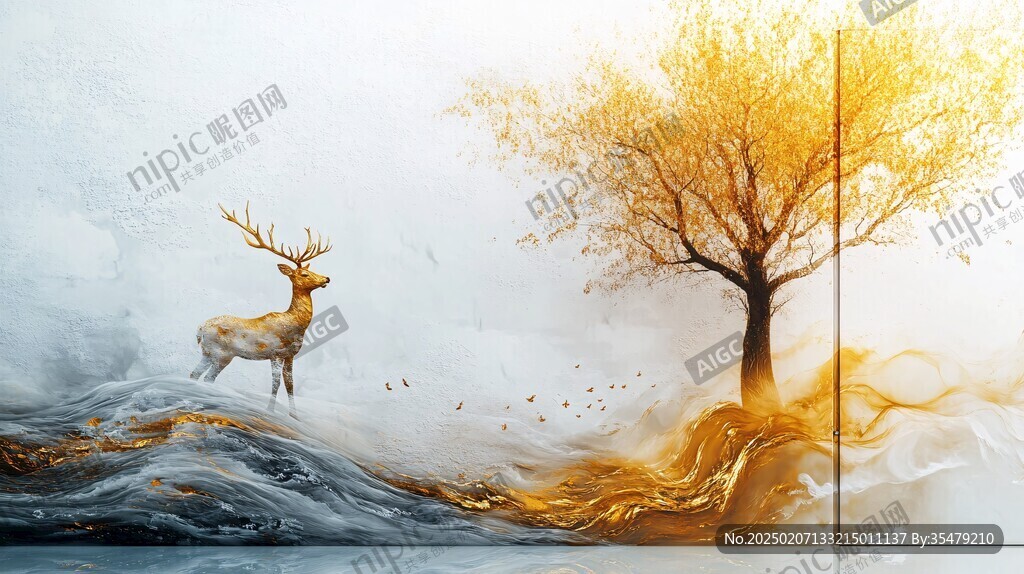 麋鹿禪意山水