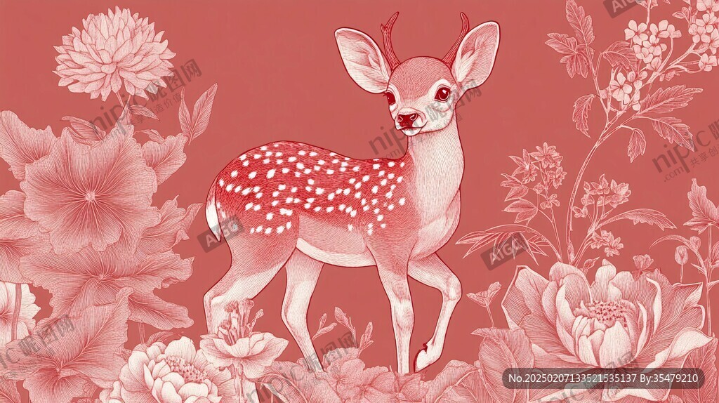 鹿與花插畫