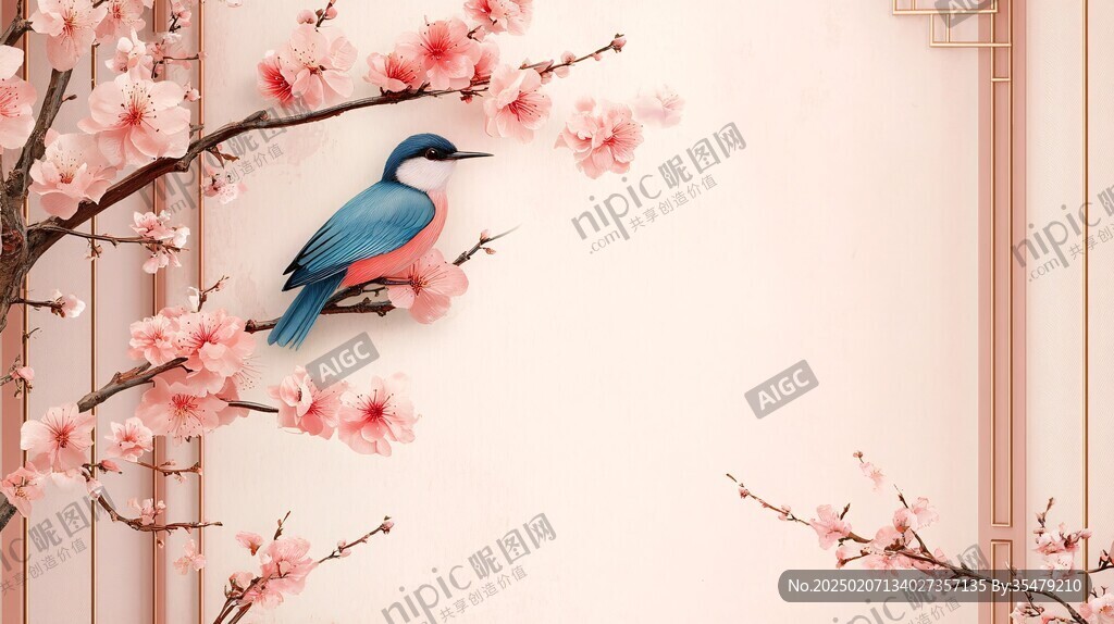 梅花花鳥(niǎo)背景墻藍(lán)鵲