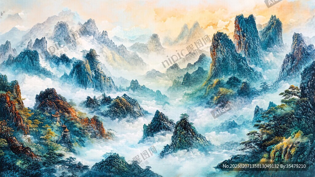 迎客松油畫