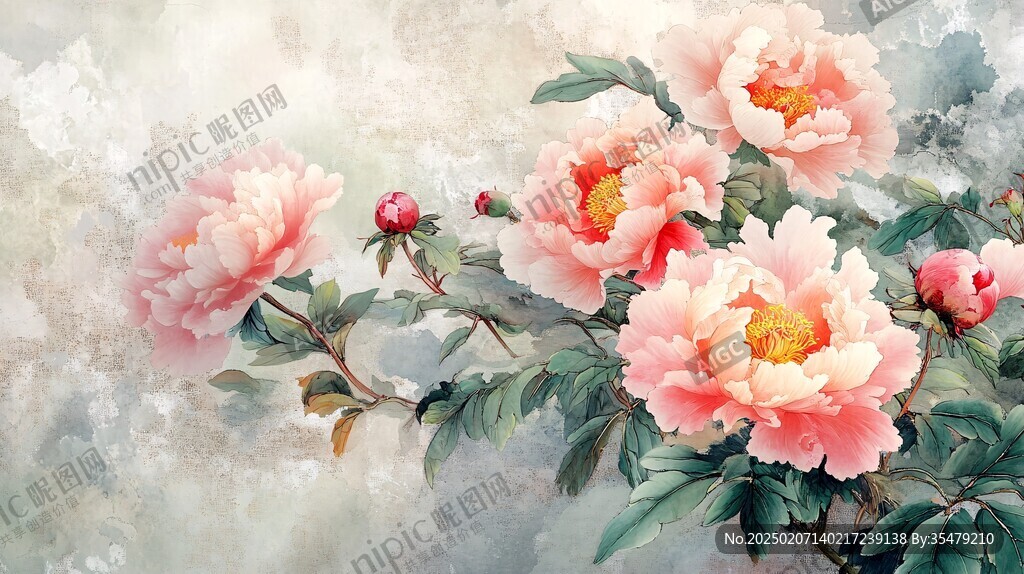 牡丹花壁畫壁紙