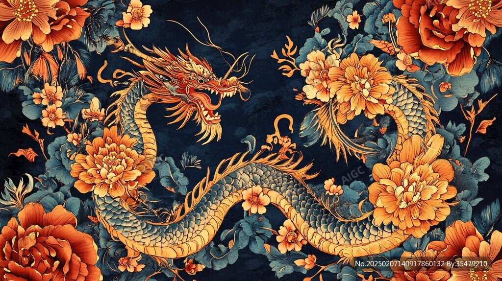 龍鳳呈祥噴繪插畫高清