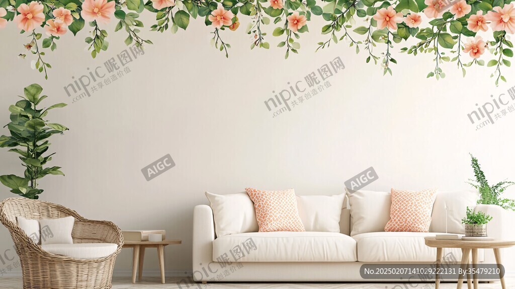 手繪植物壁畫(huà)