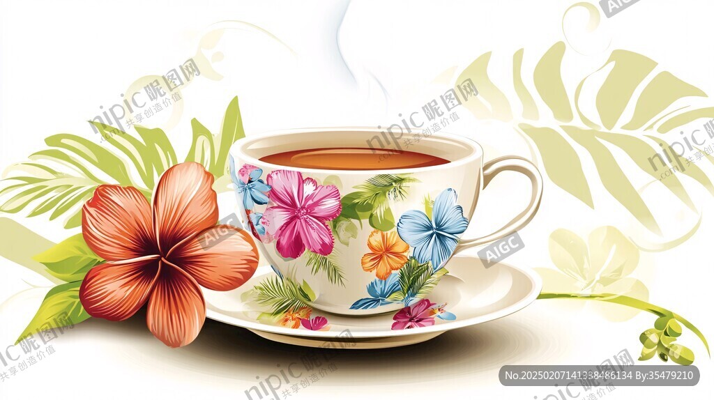手繪花茶插畫